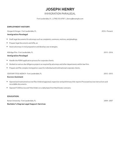 Immigration Paralegal Resume