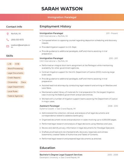Immigration Paralegal Resume