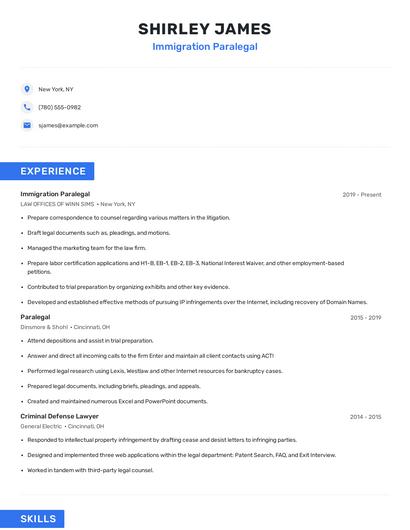 Immigration Paralegal Resume