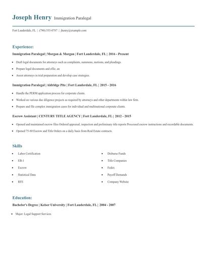 Immigration Paralegal Resume