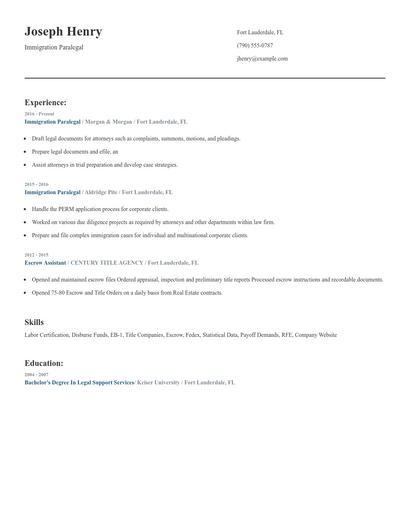 Immigration Paralegal Resume