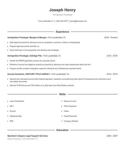 Immigration Paralegal Resume