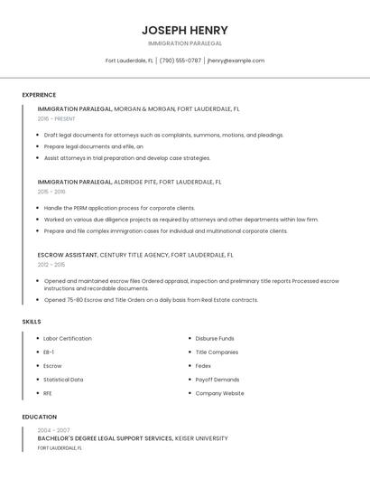 Immigration Paralegal Resume