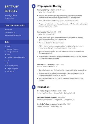 Immigration Specialist Resume