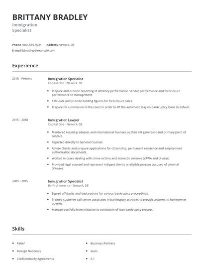 Immigration Specialist Resume