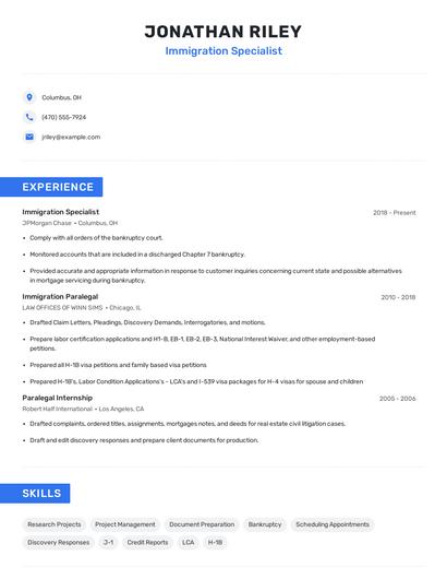 Immigration Specialist Resume