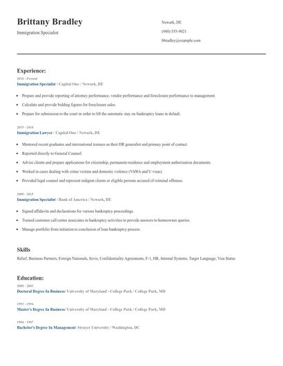 Immigration Specialist Resume