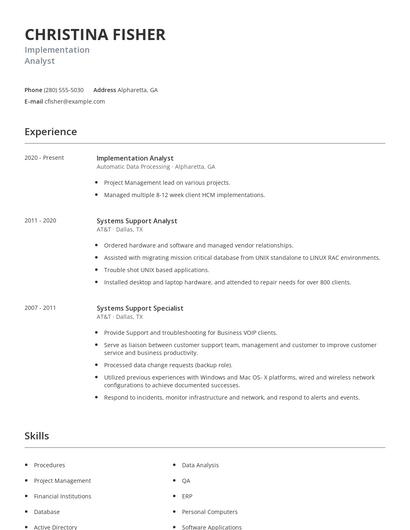 Implementation Analyst Resume