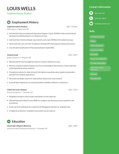 Implementation Analyst Resume