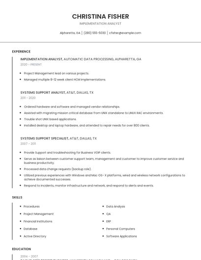 Implementation Analyst Resume