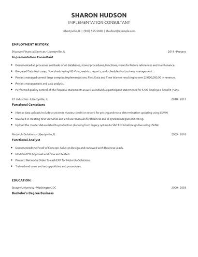 Implementation Consultant Resume