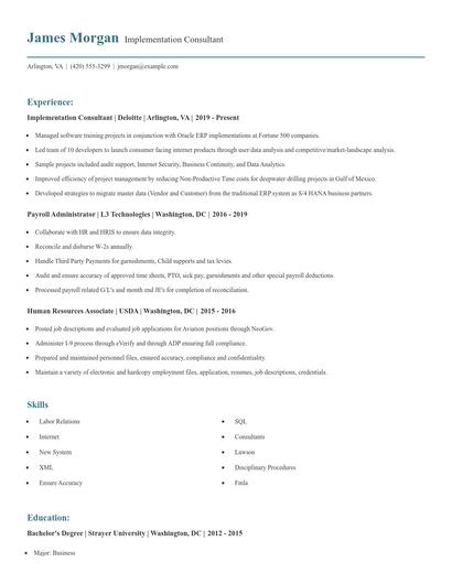 Implementation Consultant Resume