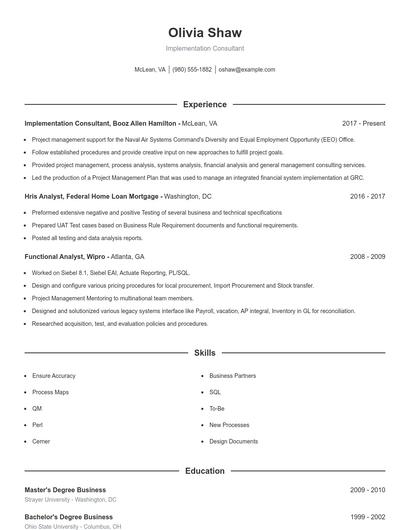 Implementation Consultant Resume