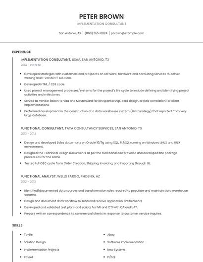 Implementation Consultant Resume