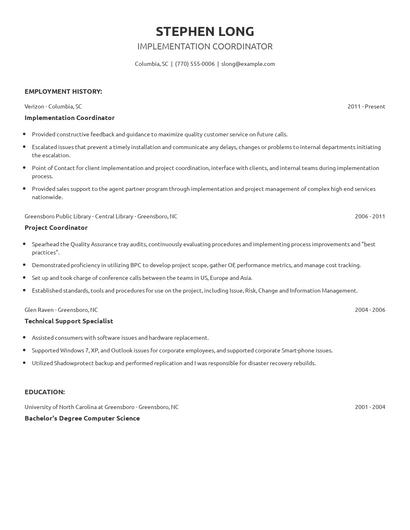 Implementation Coordinator Resume