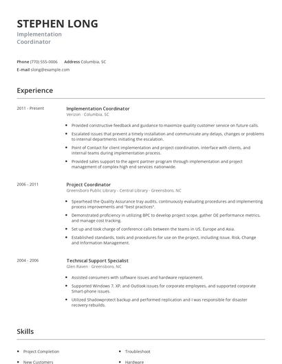 Implementation Coordinator Resume