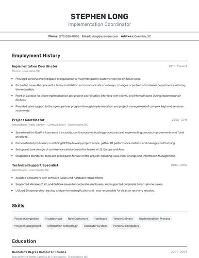 Implementation Coordinator Resume