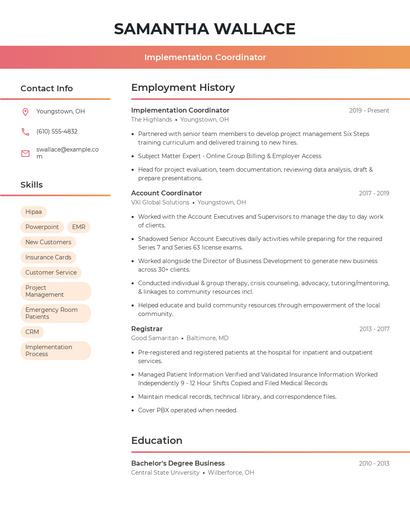 Implementation Coordinator Resume