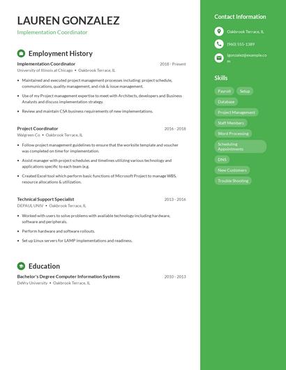 Implementation Coordinator Resume
