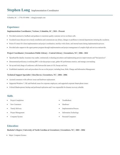 Implementation Coordinator Resume
