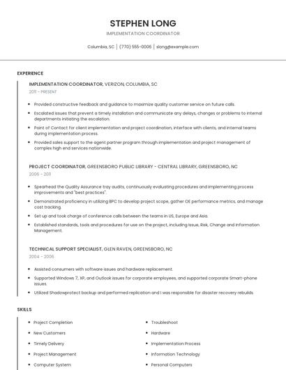 Implementation Coordinator Resume
