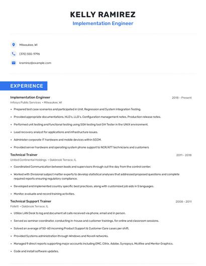 Implementation Engineer Resume