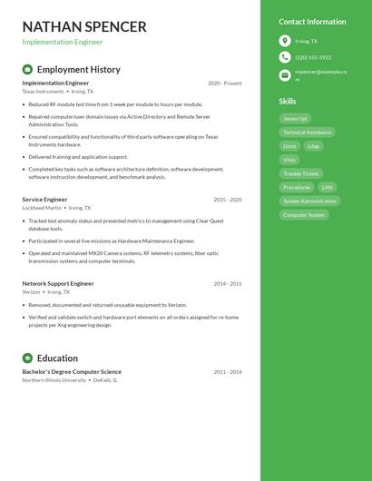 Implementation Engineer Resume