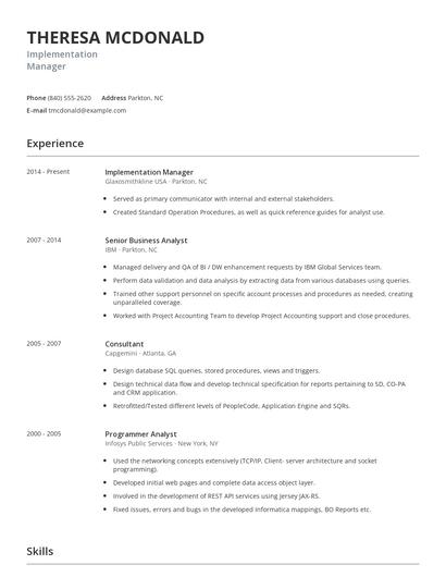 Implementation Manager Resume