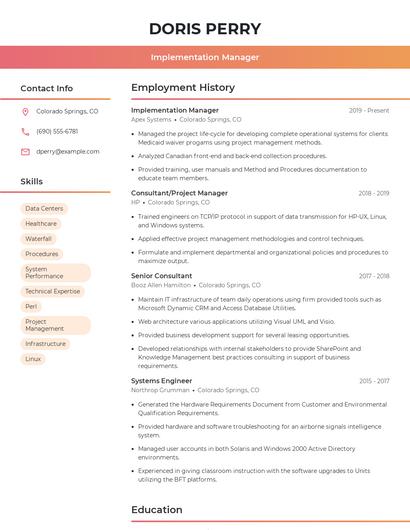Implementation Manager Resume