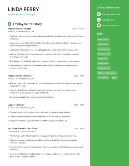 Implementation Manager Resume
