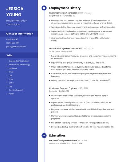 Implementation Technician Resume