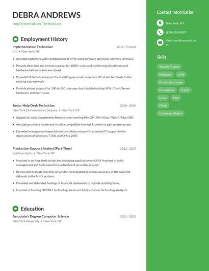 Implementation Technician Resume