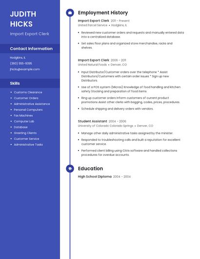 Import Export Clerk Resume