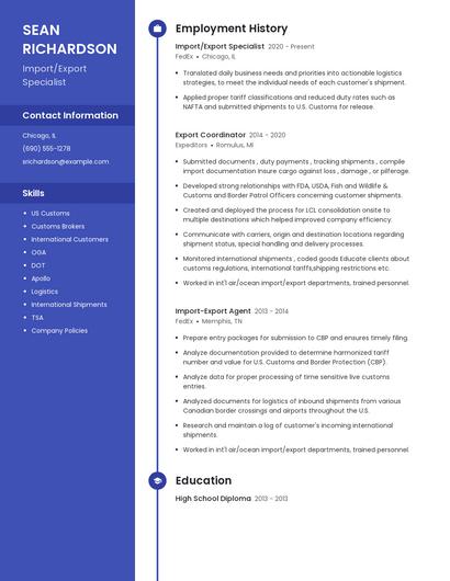 Import/Export Specialist Resume