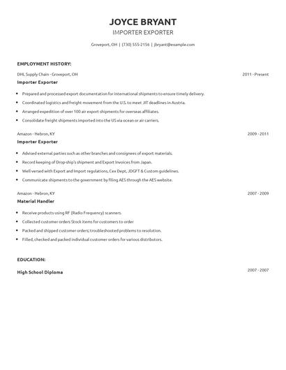 Importer Exporter Resume