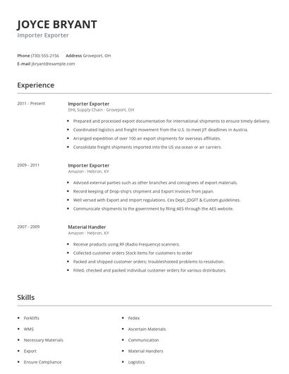 Importer Exporter Resume