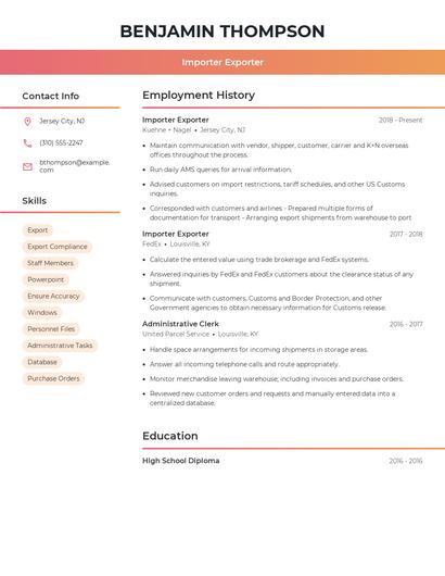 Importer Exporter Resume