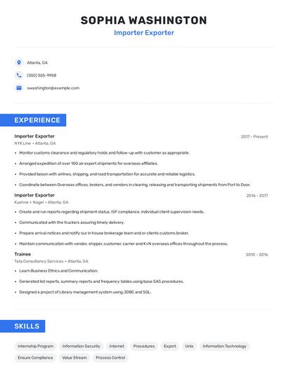 Importer Exporter Resume