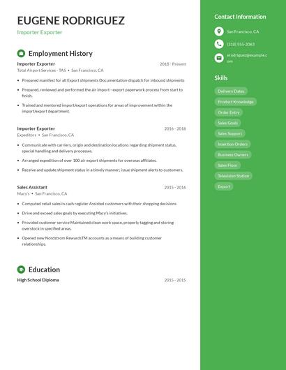Importer Exporter Resume