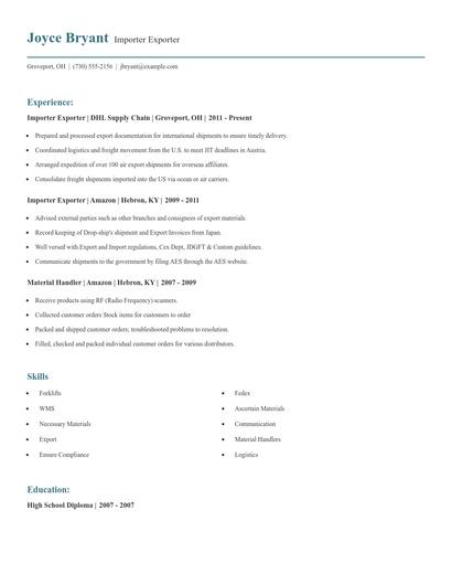Importer Exporter Resume
