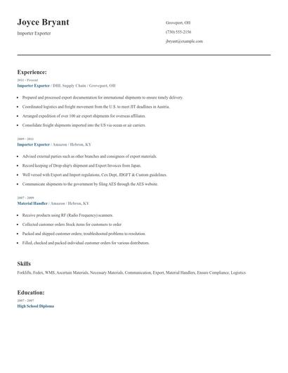 Importer Exporter Resume