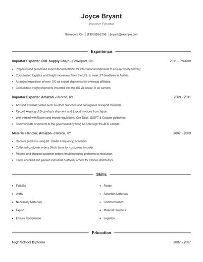 Importer Exporter Resume