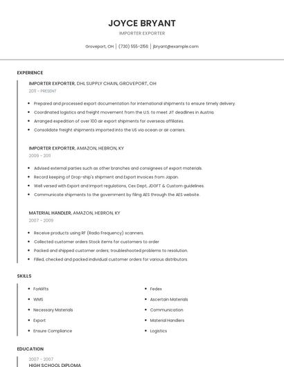 Importer Exporter Resume
