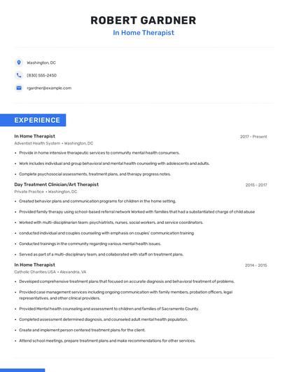 In Home Therapist Resume