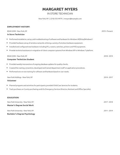 In Store Technician Resume