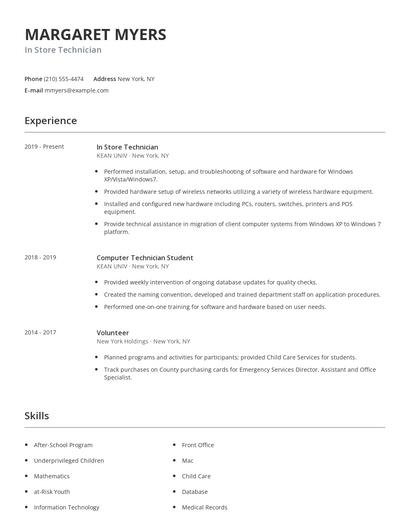 In Store Technician Resume