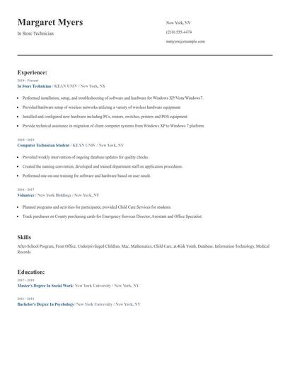In Store Technician Resume