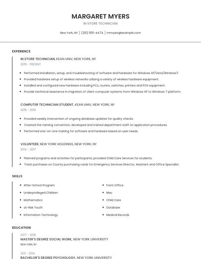 In Store Technician Resume