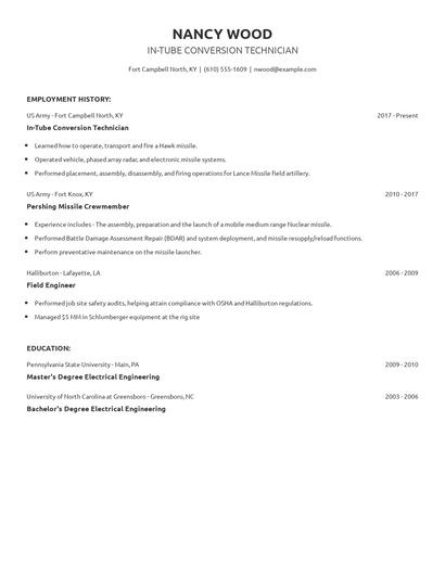 In-Tube Conversion Technician Resume