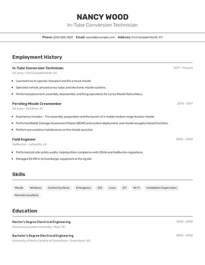 In-Tube Conversion Technician Resume